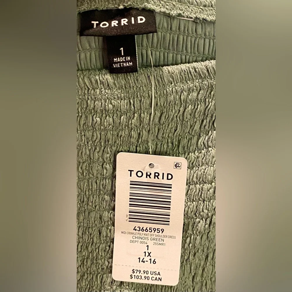 Torrid Sage Green Off-Shoulder Smocked Mini Dress - Size 1X - NWT! - Picture 10 of 10